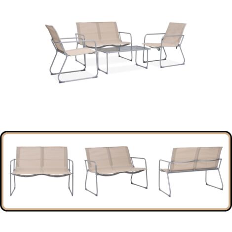 Salon de jardin 4 pcs Tissu et acier Crème - Salon De Jardin - Mobilier De Jardin - Set De Jardin - Table Basse - Chaises De Jardin