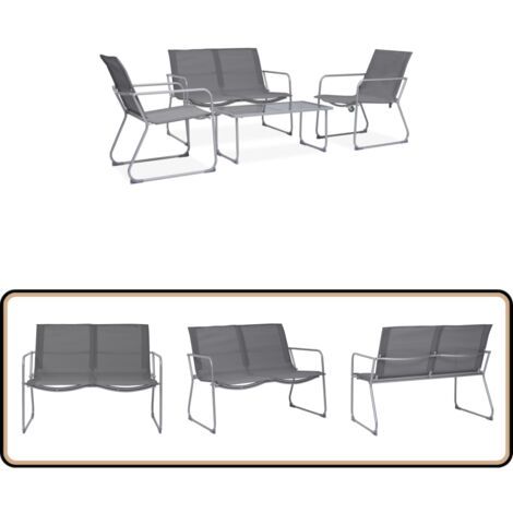 Salon de jardin 4 pcs Tissu et acier Gris - Salon De Jardin - Mobilier De Jardin - Set De Jardin - Table Basse - Chaises Pliantes