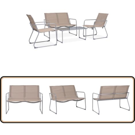 Salon de jardin 4 pcs Tissu et acier Taupe - Salon De Jardin - Mobilier De Jardin - Set De Jardin - Table Basse - Chaises De Jardin
