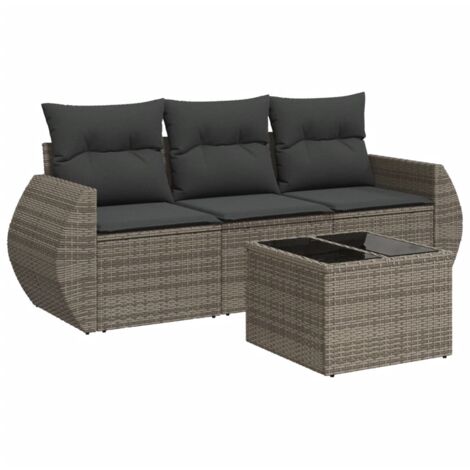 Salon de jardin 4 pcs，Mobilier de jardin avec coussins gris résine tressée CFW30348