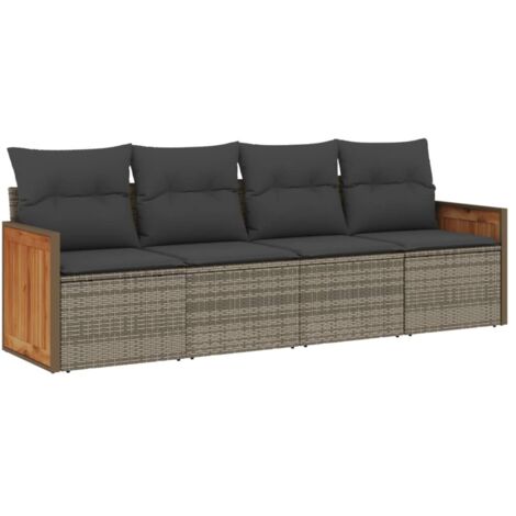 Salon de jardin 4 pcs，Mobilier de jardin avec coussins gris résine tressée CFW35494