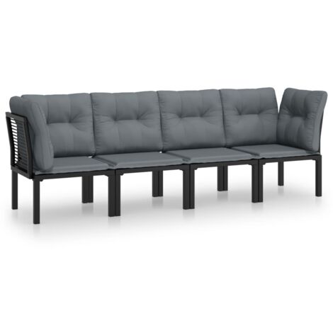 Salon de jardin 4 pcs，Mobilier de jardin noir et gris résine tressée CFW37241