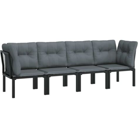Salon de jardin 4 pcs，Mobilier de jardin noir et gris résine tressée CFW99561