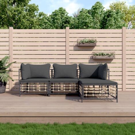 Salon de jardin 4 pcs,Mobilier de terrasse,Table et Chaise pour Relax avec coussins anthracite résine tressée -YZ380646