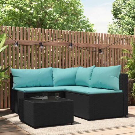 Salon de jardin 4 pcs,Mobilier de terrasse,Table et Chaise pour Relax avec coussins Noir Résine tressée -YZ863922