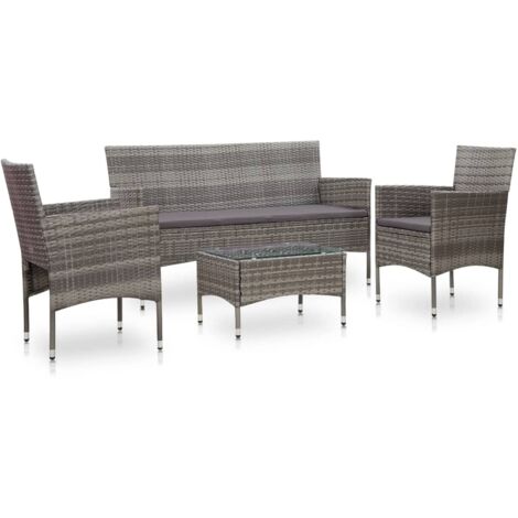 Salon de jardin 4 pcs,Mobilier de terrasse,Table et Chaise pour Relax avec coussins Résine tressée Gris -YZ505292