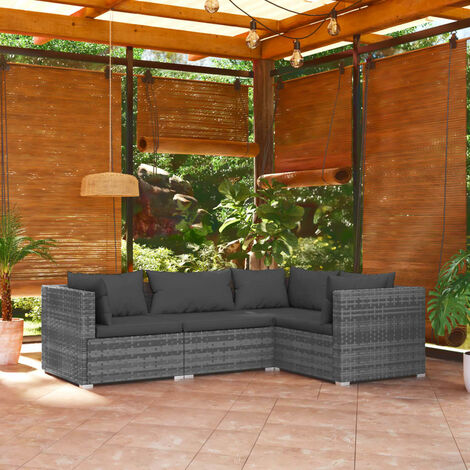 Salon de jardin 4 pcs,Mobilier de terrasse,Table et Chaise pour Relax avec coussins Résine tressée Gris -YZ631569
