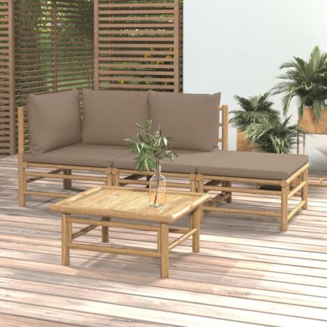 Salon de jardin 4 pcs,Mobilier de terrasse,Table et Chaise pour Relax avec coussins taupe bambou -YZ683868