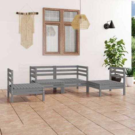 Salon de jardin 4 pcs,Mobilier de terrasse,Table et Chaise pour Relax Gris Bois de pin massif -YZ826291