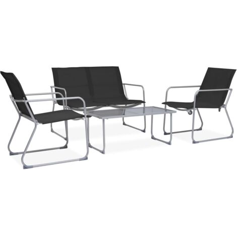 Salon de jardin 4 pcs,Mobilier de terrasse,Table et Chaise pour Relax Tissu et acier Noir -YZ943140