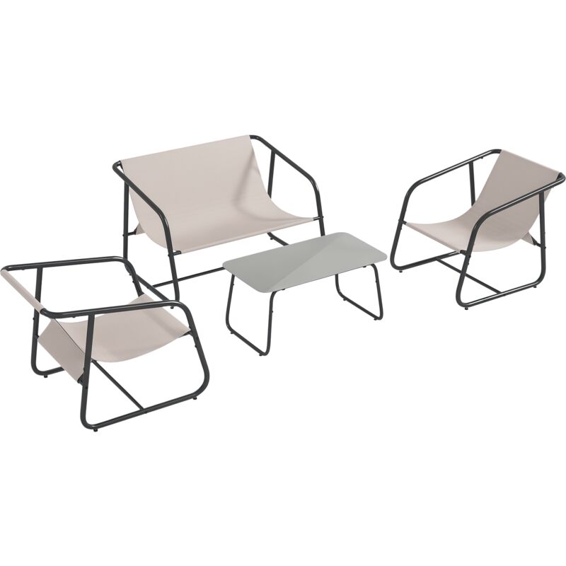 Outsunny - Salon de jardin 4 personnes 4 pièces acier noir teslin haute densité blanc cassé