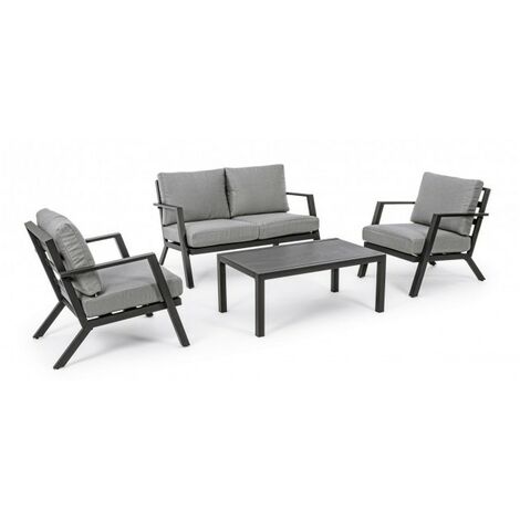 Salon de jardin 4 personnes en aluminium gris et anthracite