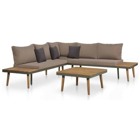 Salon de jardin 4 pièces acacia massif foncé et coussins marron Aqua