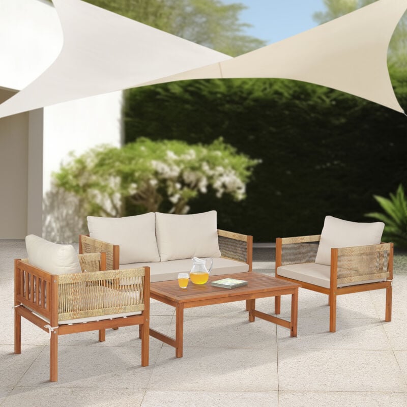 Salon de jardin 4 pièces Cannole bois d'acacia naturel beige Casa.pro