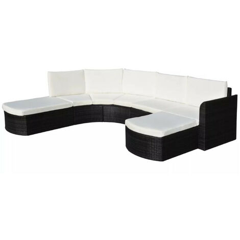 Salon de jardin 4 pièces résine tressée noir et coussins blanc Hiel