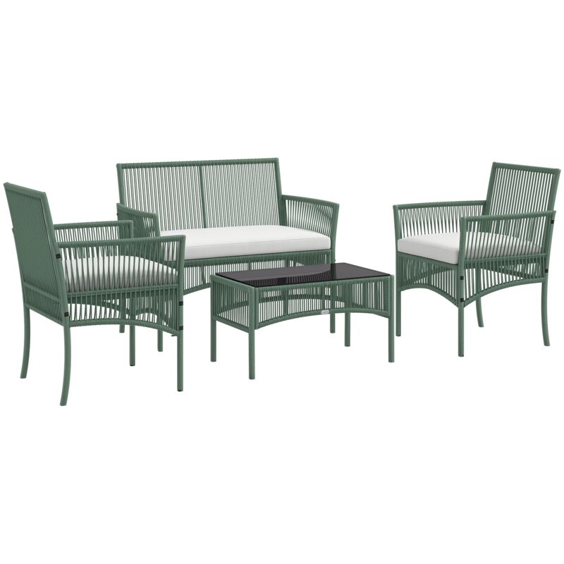 Salon de jardin 4 places 4 pièces style colonial table basse coussins