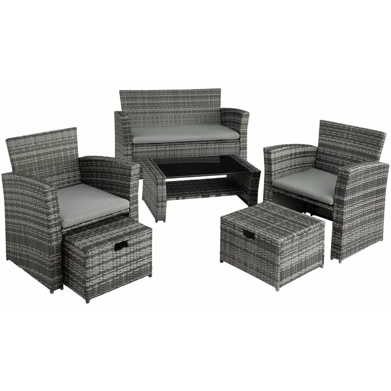 Helloshop26 - Salon de jardin rotin résine tressé synthétique 4 places avec housse de protection gris - Gris