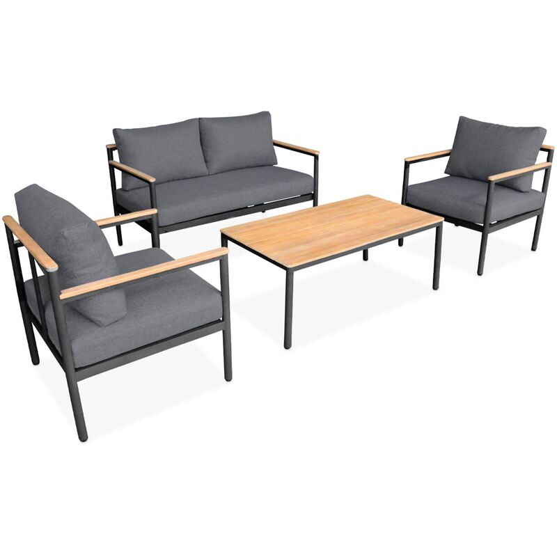 Salon de jardin 4 places arnedo bois d'acacia et aluminium Gris / Gris