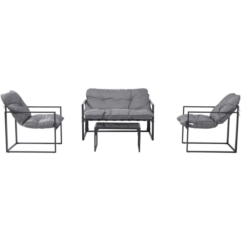 Concept-usine - rabat - Salon de jardin 4 places contemporain noir et coussins gris