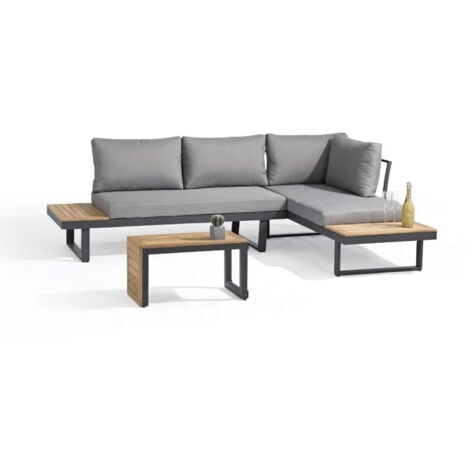 Salon de jardin 4 places DCB GARDEN - Tokyo - En bois d'acacia et aluminium - Gris anthracite