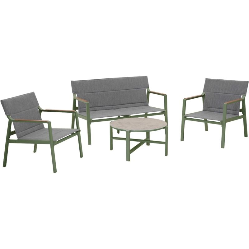 Salon de jardin 4 places en aluminium vert kaki