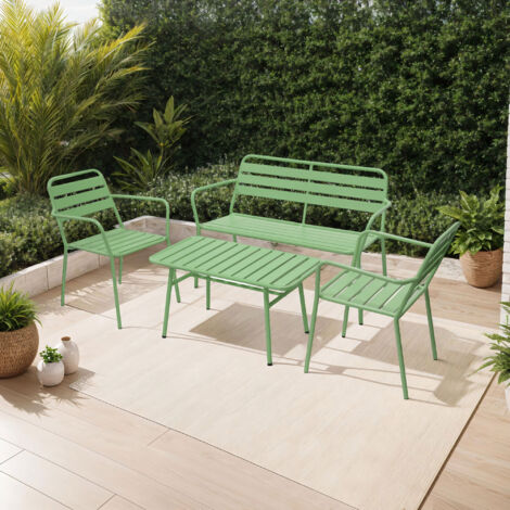 Salon de jardin 4 places en métal vert - BACA