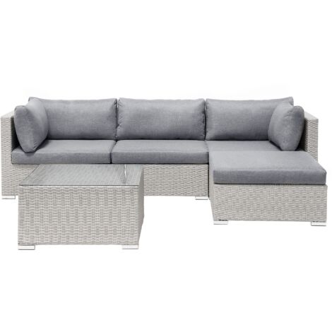 Salon de Jardin 4 Places en Polyrotin Verre Aluminium et Polyester Gris Sano - Gris