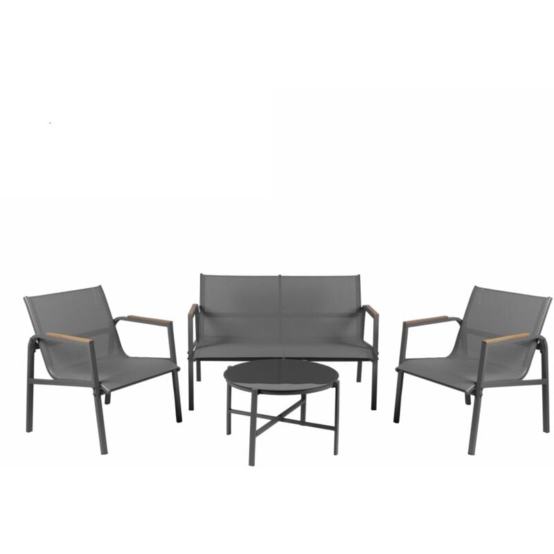 Meublorama - Salon de jardin 4 places – Métal gris anthracite et textilène – Table en verre – Élégance et confort