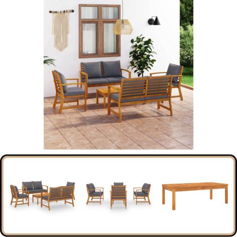 Salon de jardin 5 pcs avec coussin Bois d'acacia solide - Mobilier De Jardin - Salon De Jardin - Ensemble De Salon - Meubles De Jardin - Acacia