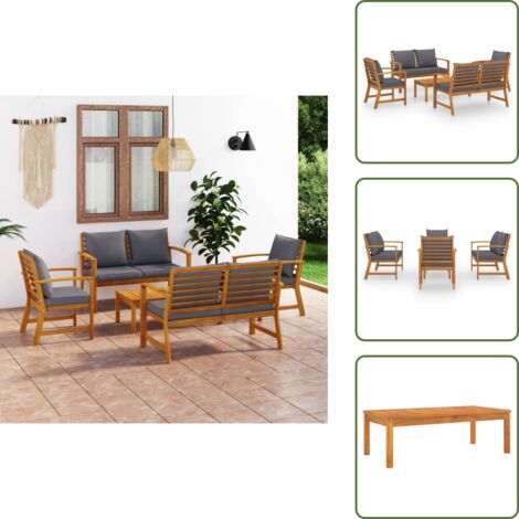 Salon de jardin 5 pcs avec coussin Bois d'acacia solide - Mobilier De Jardin - Salon De Jardin - Ensemble De Salon - Meubles De Jardin - Acacia
