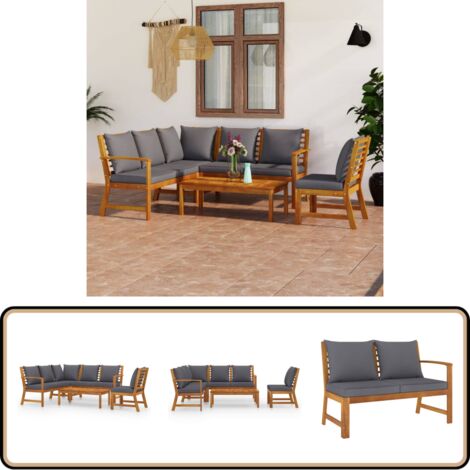 Salon de jardin 5 pcs avec coussin Bois d'acacia solide - Salon De Jardin - Meubles De Jardin - Mobilier De Jardin - Set De Salon De Jardin - Acacia
