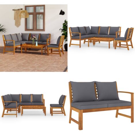 Salon de jardin 5 pcs avec coussin Bois d'acacia solide - Salon De Jardin - Meubles De Jardin - Mobilier De Jardin - Set De Salon De Jardin - Acacia - Home & Living