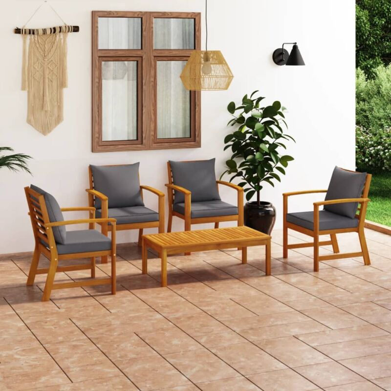 Salon de jardin 5 pcs avec coussin Bois d'acacia solide vidaXL