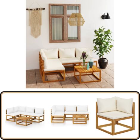 Salon de jardin 5 pcs avec coussin Crème Bois d'acacia solide - Mobilier De Jardin - Salon De Jardin - Meubles De Jardin - Set De Salon De Jardin - Acacia