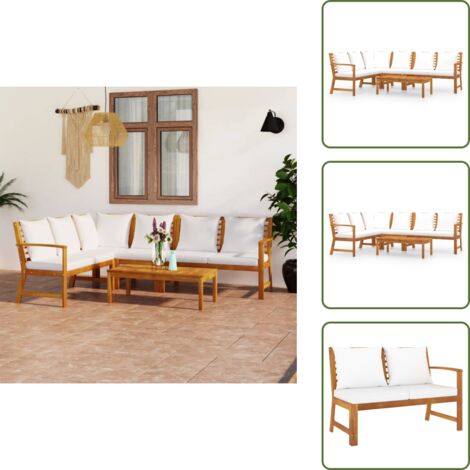 Salon de jardin 5 pcs avec coussin Crème Bois d'acacia solide - Salon De Jardin - Meubles De Jardin - Mobilier De Jardin - Set De Salon De Jardin - Acacia