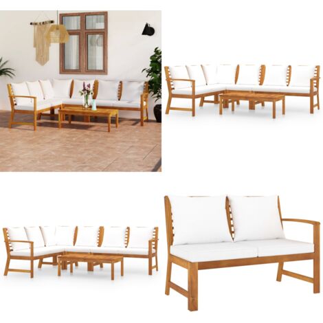Salon de jardin 5 pcs avec coussin Crème Bois d'acacia solide - Salon De Jardin - Meubles De Jardin - Mobilier De Jardin - Set De Salon De Jardin - Acacia - Home & Living