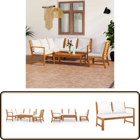 Salon de jardin 5 pcs avec coussin Crème Bois d'acacia solide - Salon De Jardin - Meubles De Jardin - Mobilier De Jardin - Set Salon De Jardin - Acacia