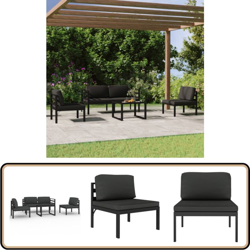 Salon de jardin 5 pcs avec coussins Aluminium Anthracite - Salon De Jardin - Meubles De Jardin - Mobilier Extérieur - Set De Salon De Jardin - Canapé