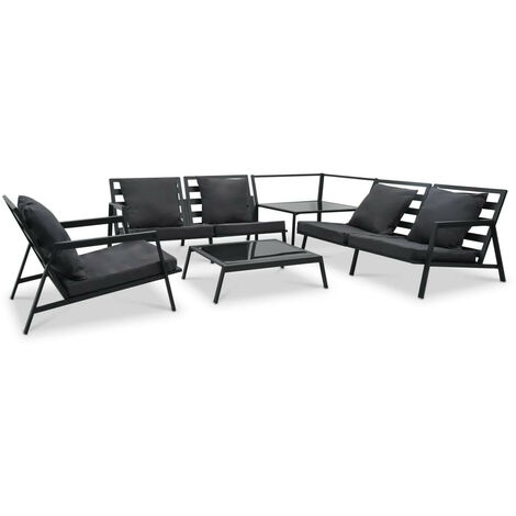 Salon de jardin 5 pcs avec coussins Aluminium Gris foncé 2