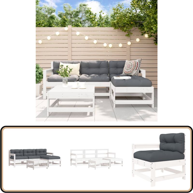 Salon de jardin 5 pcs avec coussins blanc bois massif - Salon De Jardin - Mobilier De Jardin - Ensemble Salon - Meubles De Jardin - Bois Massif