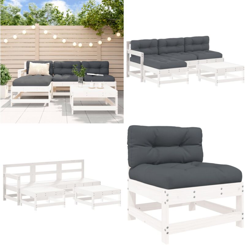 Salon de jardin 5 pcs avec coussins blanc bois massif - Salon De Jardin - Mobilier De Jardin - Ensemble Salon - Meubles De Jardin - Bois Massif