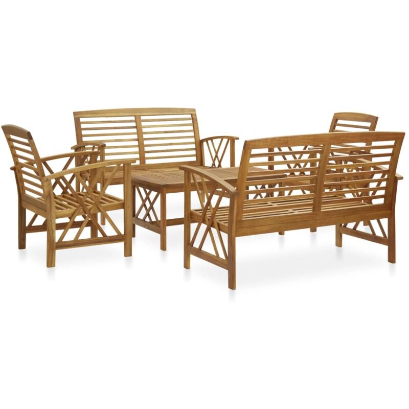 Vidaxl – Salon de jardin 5 pièces en bois d'acacia massif – Finition à l'huile – Confort optimal avec dossier incurvé – Dimensions banc 119x67x83 cm