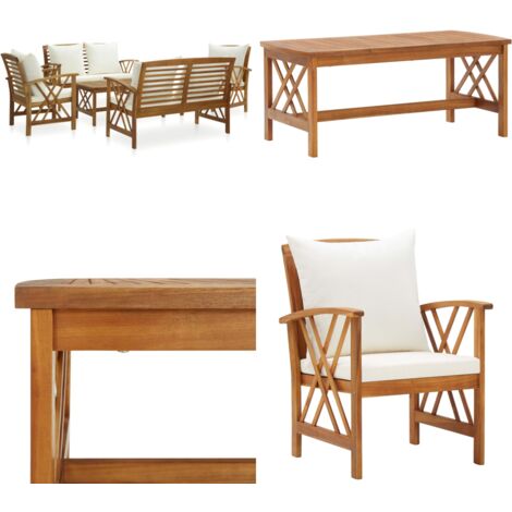 Salon de jardin 5 pcs avec coussins Bois d'acacia solide - Salon De Jardin - Mobilier De Jardin - Ensemble De Jardin - Meubles D'extérieur - Acacia Massif - Home & Living