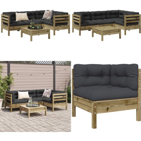 Salon de jardin 5 pcs avec coussins bois de pin imprégné - Meubles d'extérieur - Canapé d'angle