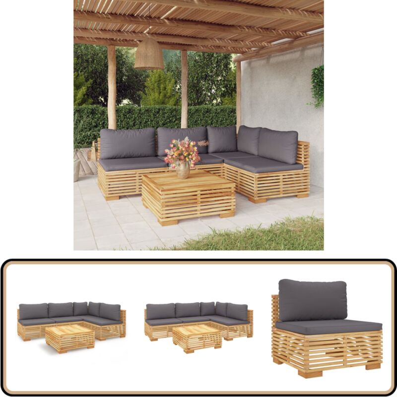 Salon de jardin 5 pcs avec coussins Bois de teck solide - Salon De Jardin - Meubles De Jardin - Set De Salon De Jardin - Mobilier De Patio - Teak