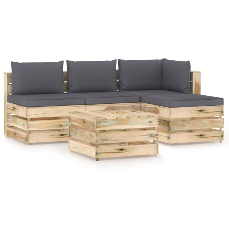 Salon de jardin 5 pcs avec coussins Bois imprégné de vert