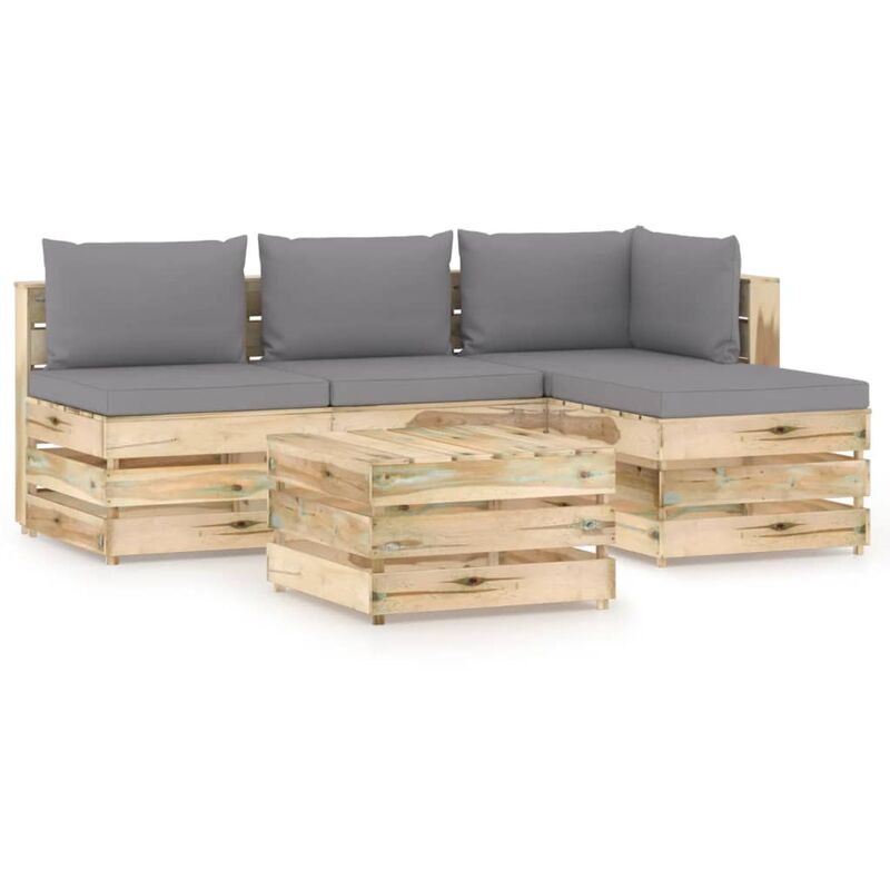 Salon de jardin 5 pcs avec coussins Bois imprégné de vert