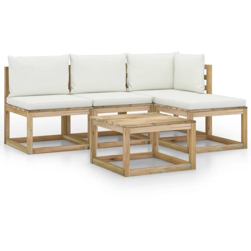 Salon de jardin 5 pcs avec coussins crème