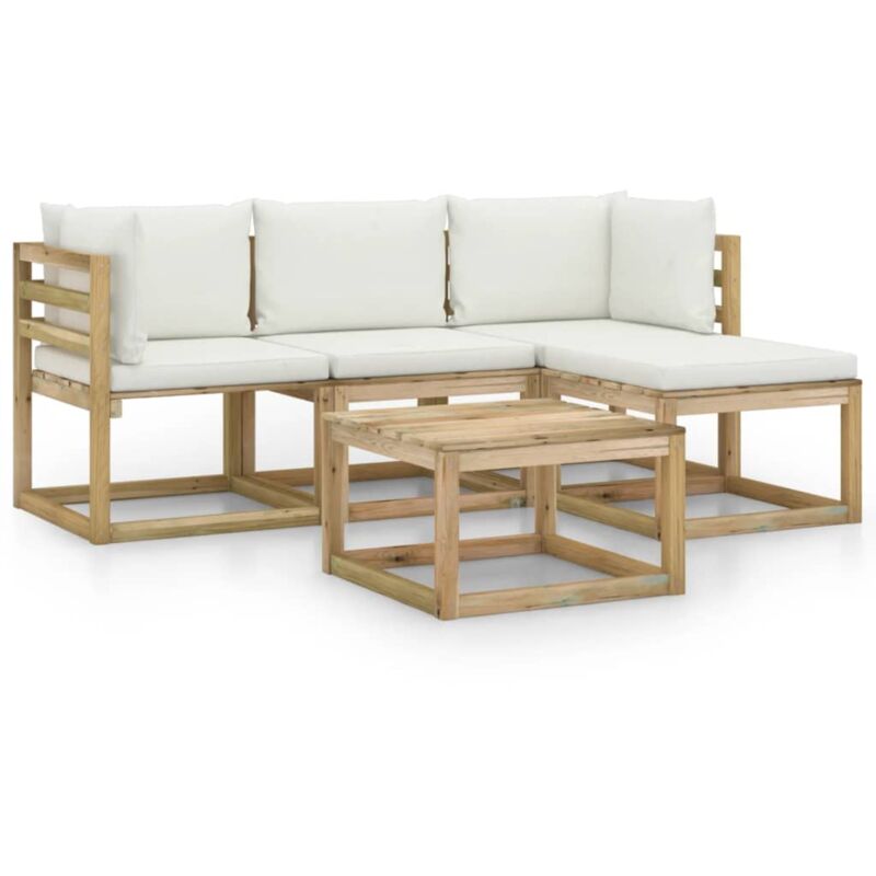 Salon de jardin 5 pcs avec coussins crème