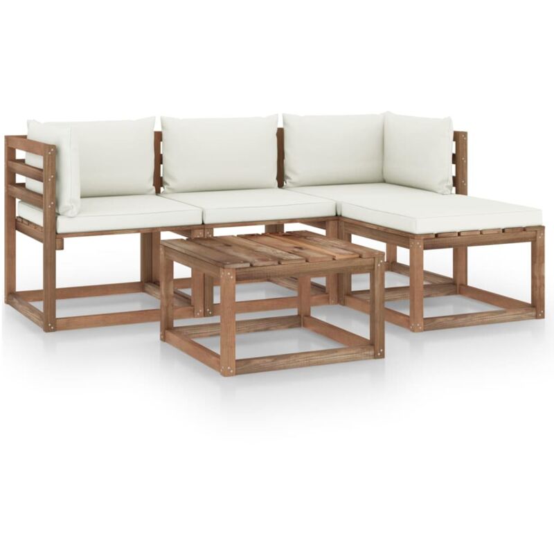 Salon de jardin 5 pcs avec coussins crème